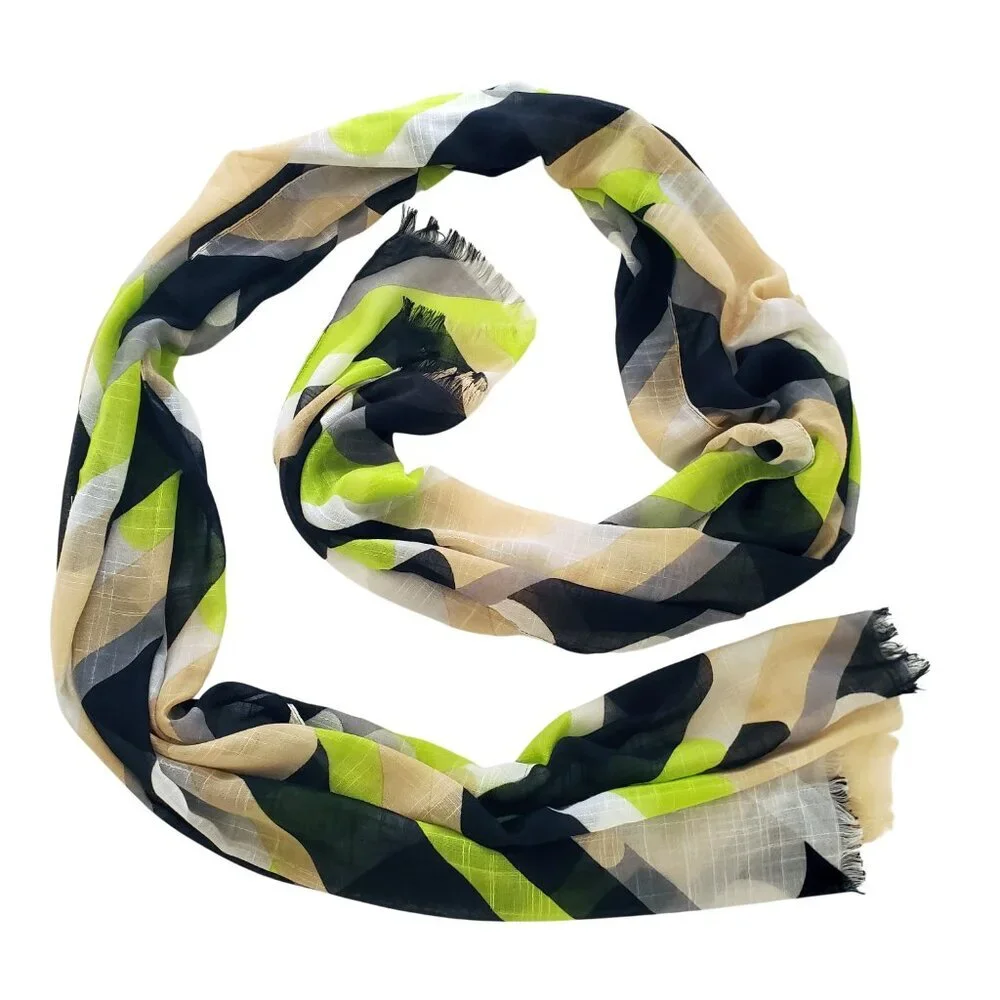 ECHO long scarf lightweight Graphic Art to Wear Raw fringe Ends 84 x 23.75